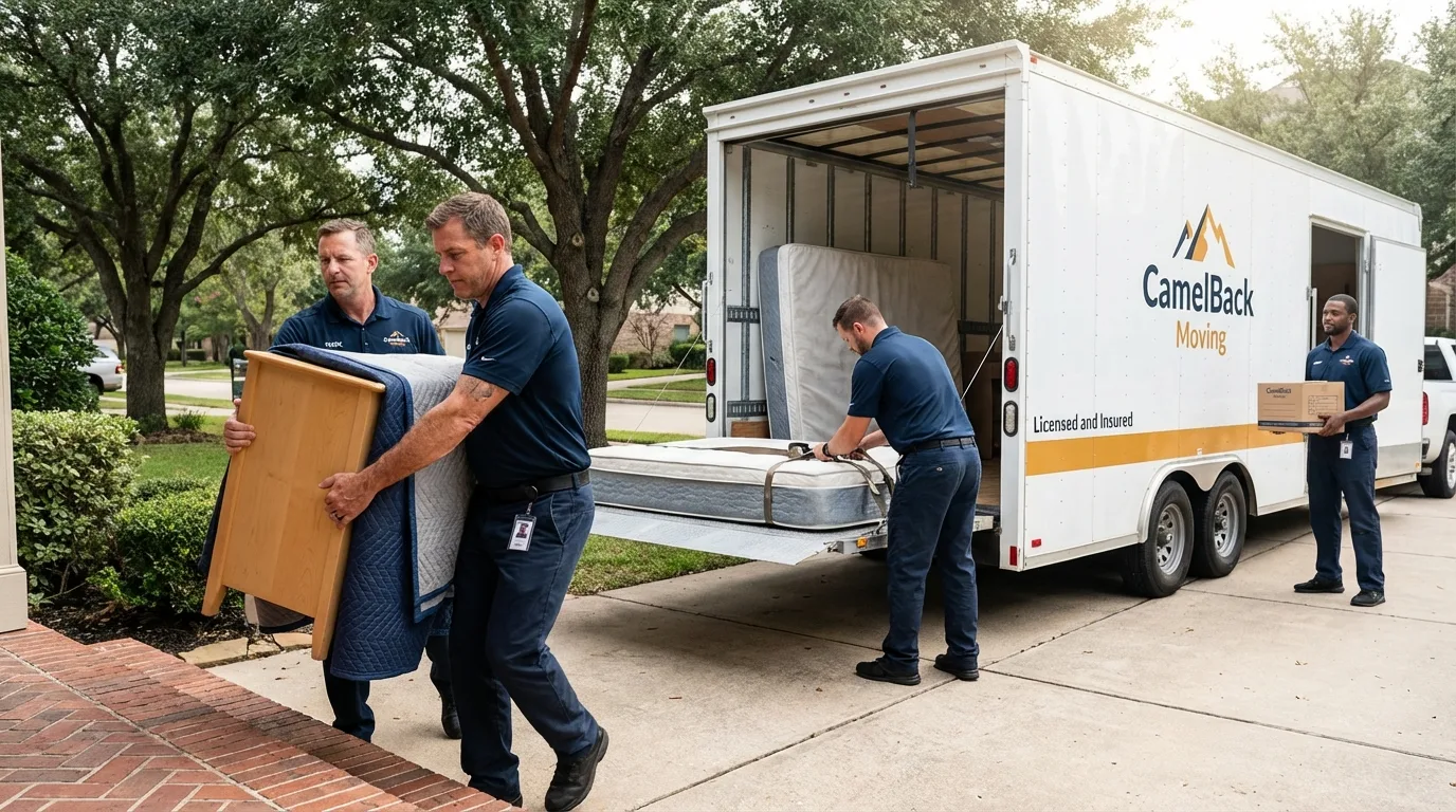 Crew loading residential truck for cross-state move from Wolcott, CT