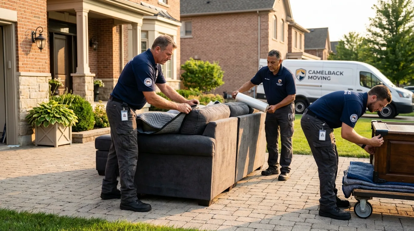 Large estate moving crew wrapping furniture in Wolcott, CT